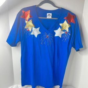 Vintage 90s Royal Women’s Made In USA 100% Cotton Star Spangled T-Shirt Size L